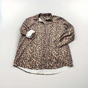 L&B Women's Leopard Print Button-Up Blouse 2X Plus Size